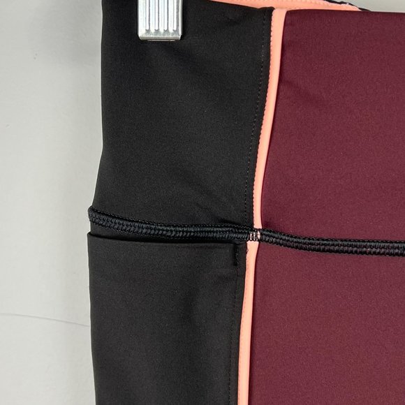 Athleta Velocity Stash Pocket Colorblock Capri Antique Burgundy Black size Small - Picture 7 of 14